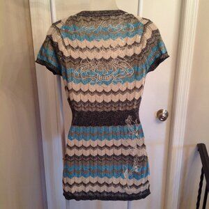 Vintage Ed Hardy Chevron Sweater Mini Dress Top Embroidered Love Kills Slowly M